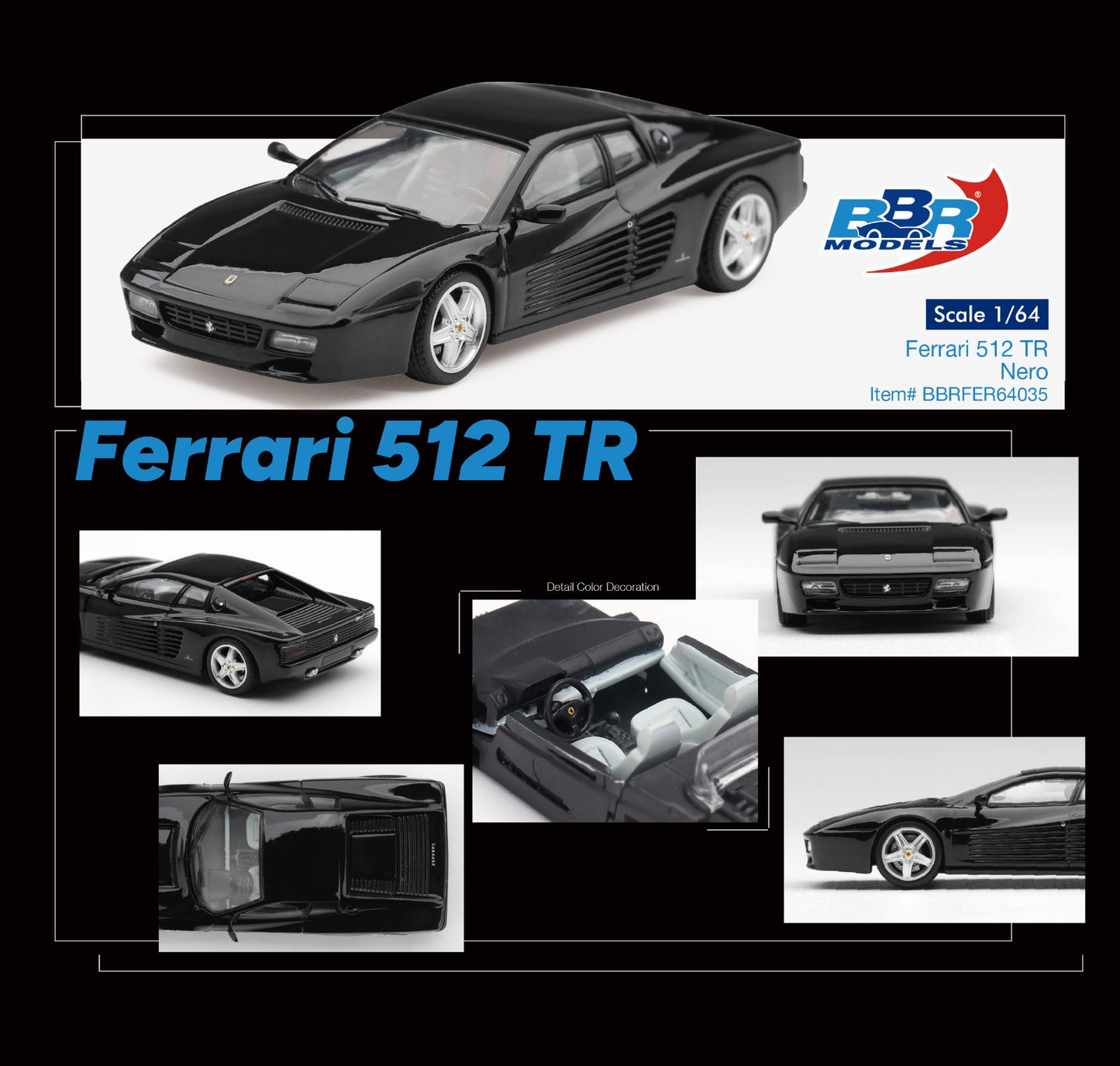 * PRE ORDER * BBR 1/64 Ferrari 512 TR Nero BBRFER64035