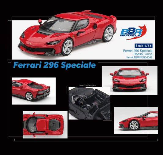 * PRE ORDER * BBR 1/64 Ferrari 296 Speciale Rosso Corsa BBRFER64042