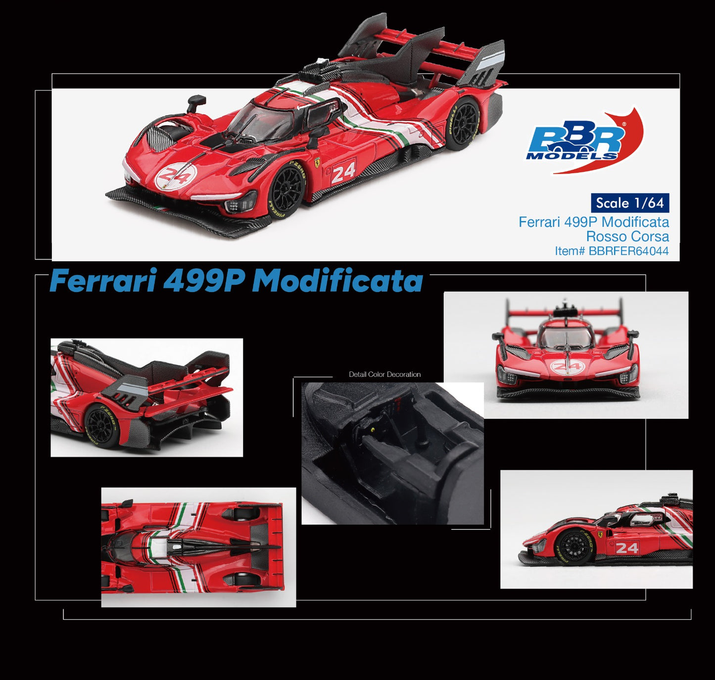 * PRE ORDER * BBR 1/64 Ferrari 499P Modificata Rosso Corsa BBRFER64044