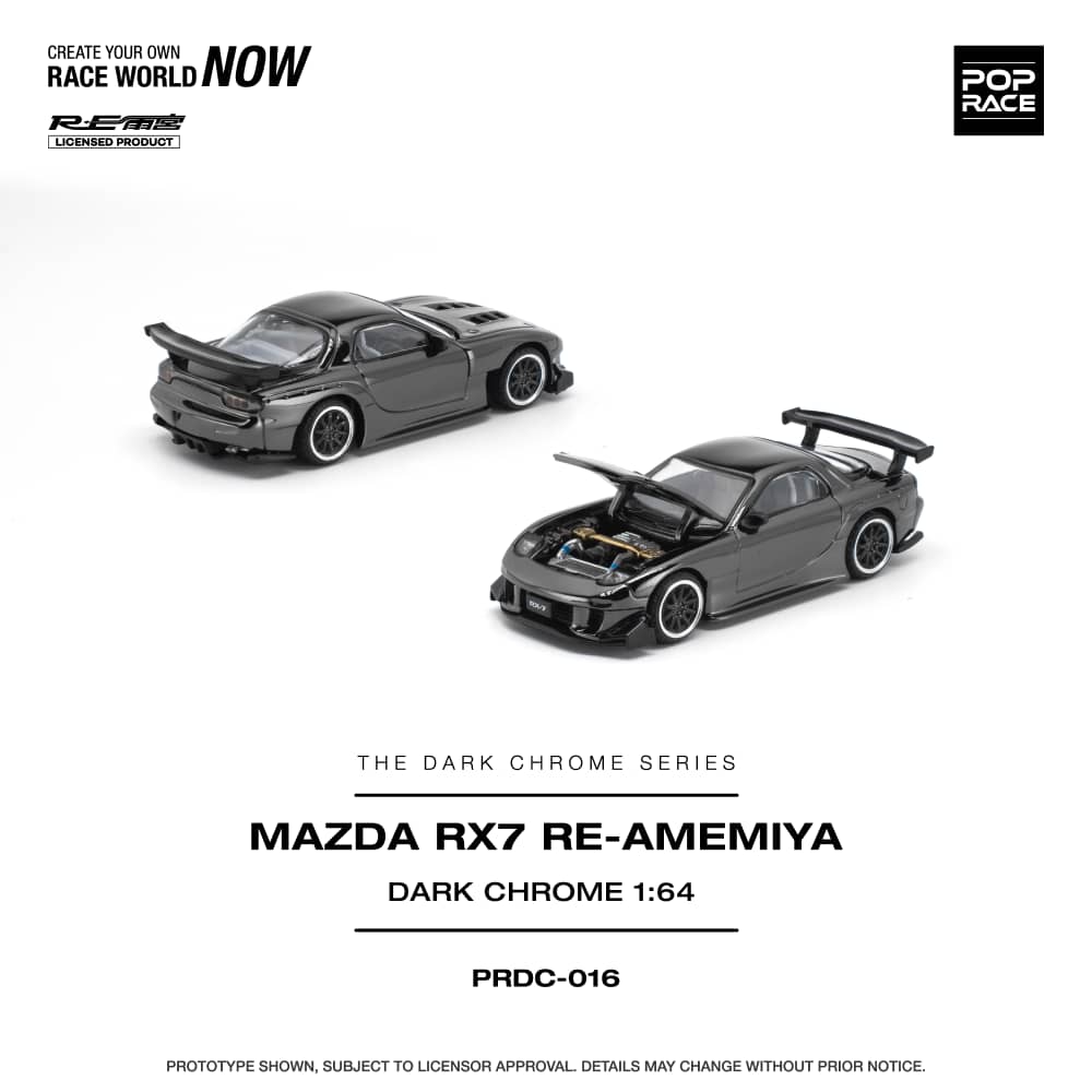 * PRE ORDER * POP RACE 1/64 MAZDA RX-7 RE-AMEMIYA DARK CHROME PRDC016