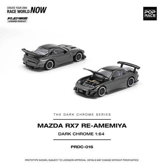* PRE ORDER * POP RACE 1/64 MAZDA RX-7 RE-AMEMIYA DARK CHROME PRDC016