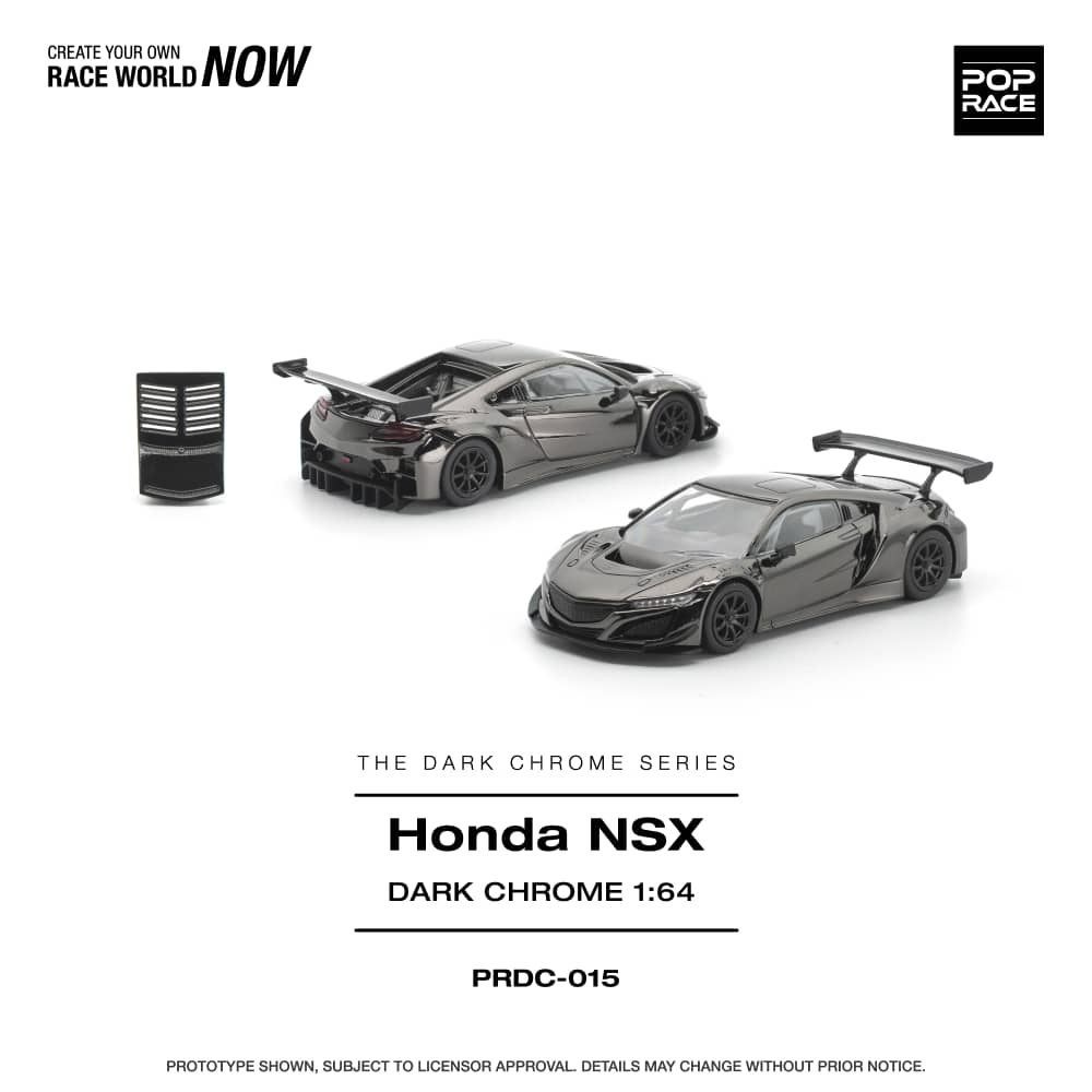 * PRE ORDER * POP RACE 1/64 HONDA NSX GT3 EV022 DARK CHROME PRDC015