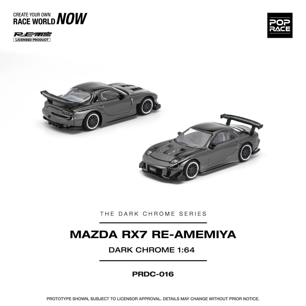 * PRE ORDER * POP RACE 1/64 MAZDA RX-7 RE-AMEMIYA DARK CHROME PRDC016
