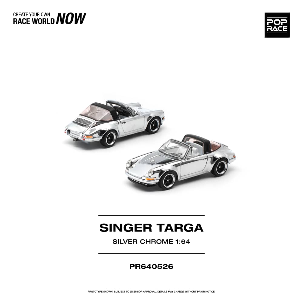 * PRE ORDER * POP RACE 1/64 SINGER TARGA SILVER CHROME PR640526