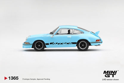 * PRE ORDER * MINI GT #1365 1/64 Porsche 911 Carrera RS 2.7 Gulf Blue with Black Livery (RHD)