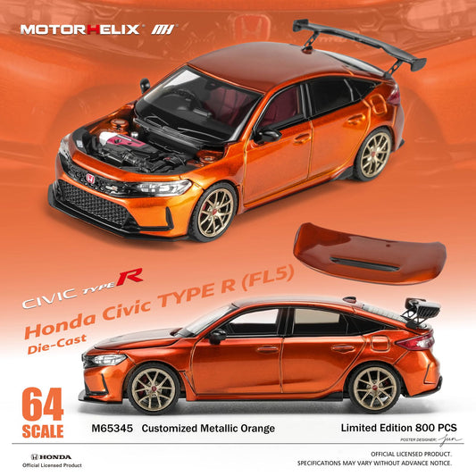 MOTORHELIX 1/64 HONDA CIVIC TYPE R (FL5) CUSTOMIZED METALLIC ORANGE M65345