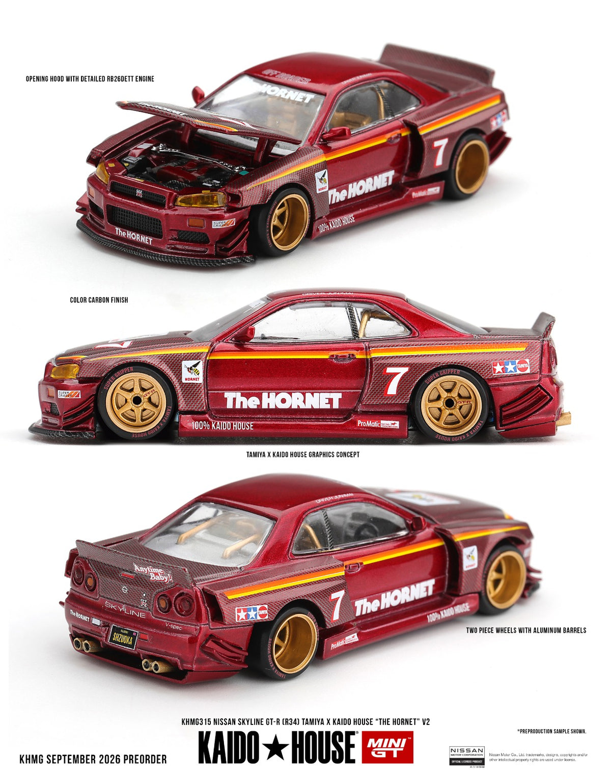 * PRE ORDER * [ Kaido House x MINI GT ] 1/64 Nissan Skyline GT-R (R34) TAMIYA x KAIDO HOUSE "The Hornet" V2 KHMG315
