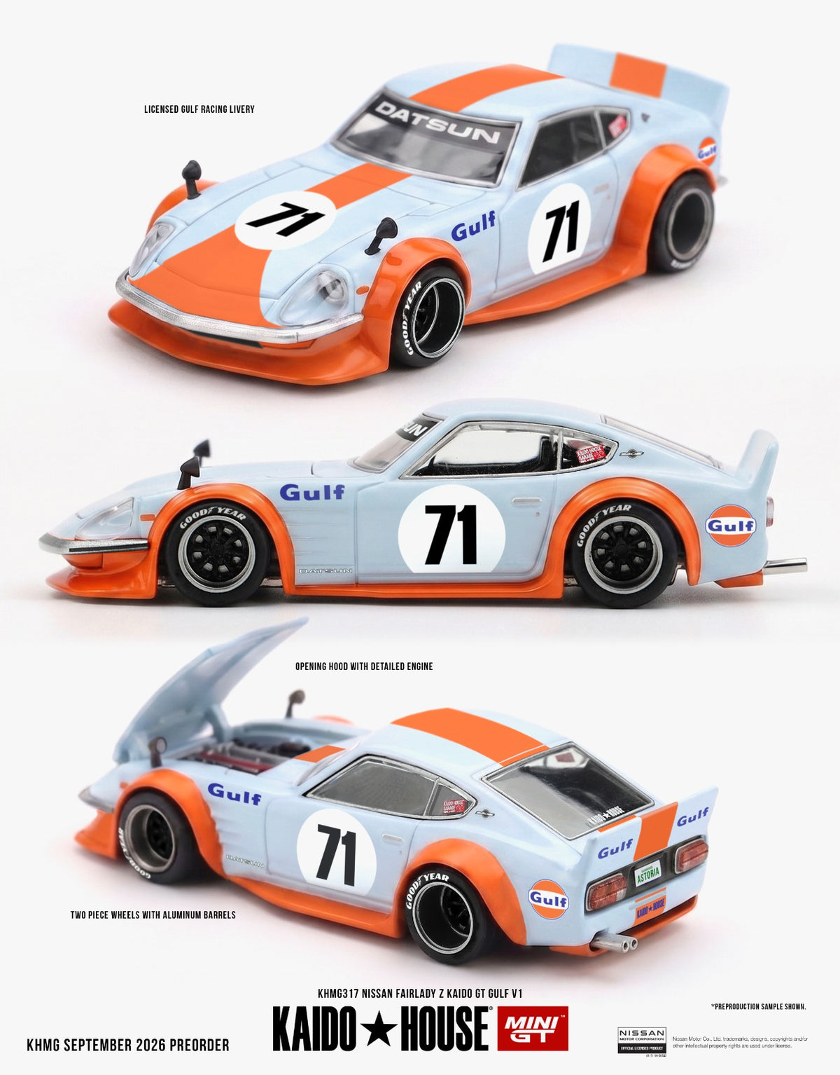 * PRE ORDER * [ Kaido House x MINI GT ] 1/64 Nissan Fairlady Z Kaido GT GULF V1 KHMG317