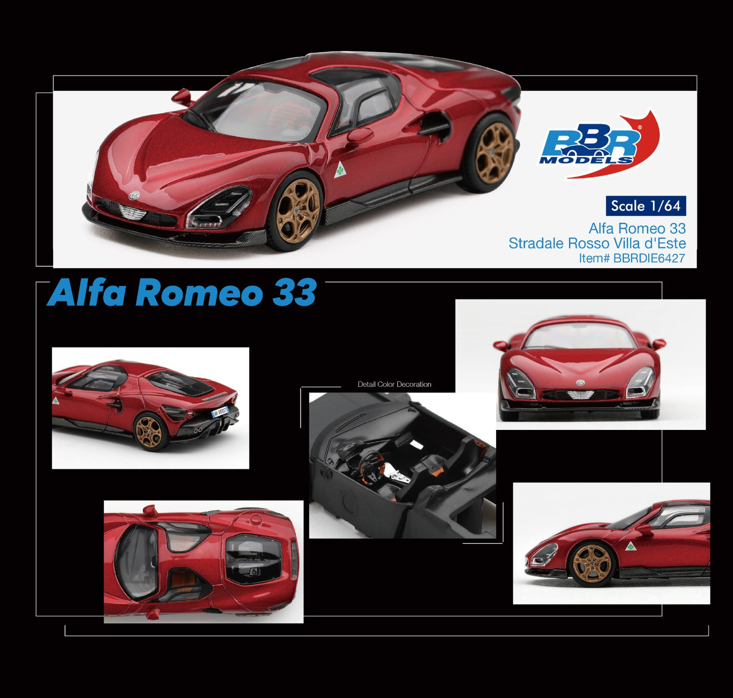 * PRE ORDER * BBR Models 1/64 Alfa Romeo 33 Stradale Rosso Villa d'Este BBRDIE6427