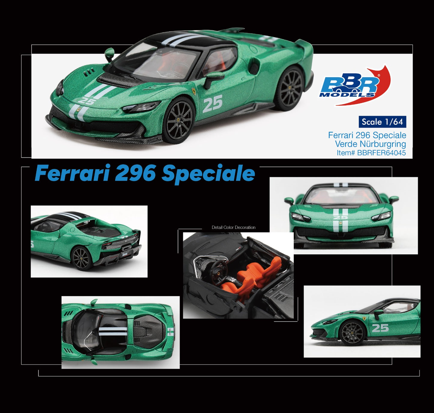 * PRE ORDER * BBR Models 1/64 Ferrari 296 Speciale Verde Nürburgring BBRFER64045