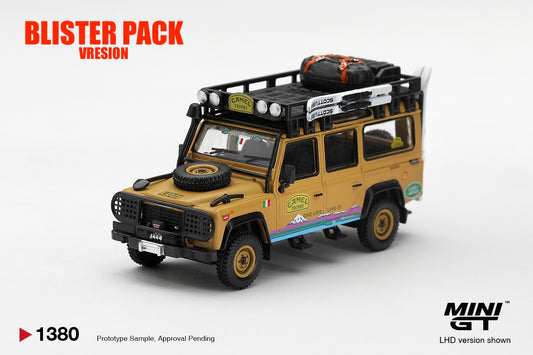 * PRE ORDER * MINI GT #1380 1/64 Land Rover Defender 110 1998 Camel Trophy Tierra del Fuego CT.24 Italy * BLISTER PACK *