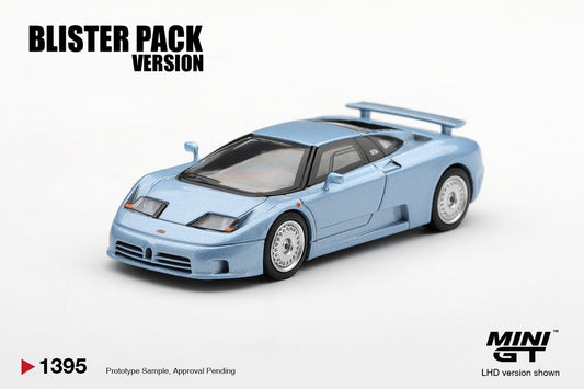 * PRE ORDER * MINI GT #1395 1/64 Bugatti EB110 GT Azzurro Metallizzato Mondial de l'Automobile 1992 * BLISTER PACK *