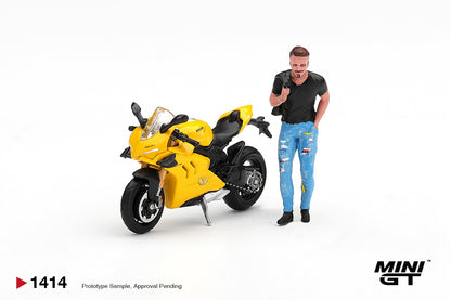 * PRE ORDER * MINI GT $1414 1/64 Ducati Panigale V4 S Giallo w/ figure