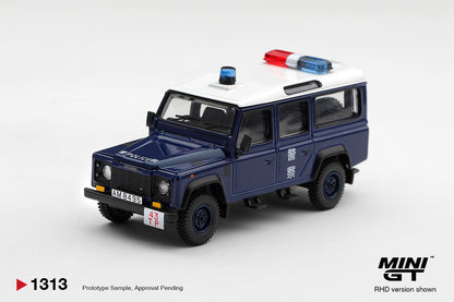 * PRE ORDER * MINI GT #1313 1/64 Land Rover Defender 110 Royal HK Police Tai Po District HK Exclusive (RHD)