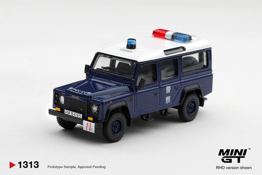 * PRE ORDER * MINI GT #1313 1/64 Land Rover Defender 110 Royal HK Police Tai Po District HK Exclusive (RHD)