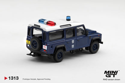 * PRE ORDER * MINI GT #1313 1/64 Land Rover Defender 110 Royal HK Police Tai Po District HK Exclusive (RHD)