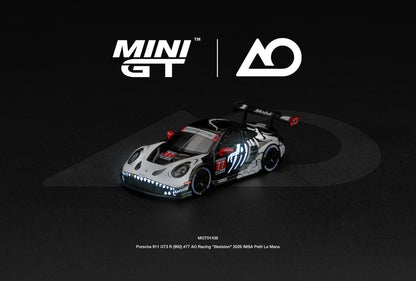 * PRE ORDER * MINI GT #1436 1/64 Porsche 911 GT3 R (992) #77 AO Racing "Skeleton Rexy" 2026 IMSA Petit Le Mans