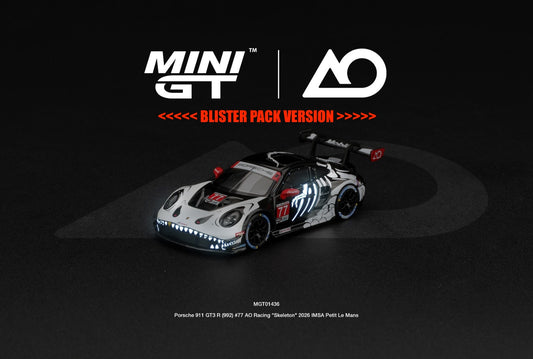 * PRE ORDER * MINI GT #1436 1/64 Porsche 911 GT3 R (992) #77 AO Racing "Skeleton Rexy" 2026 IMSA Petit Le Mans * BLISTER PACK *