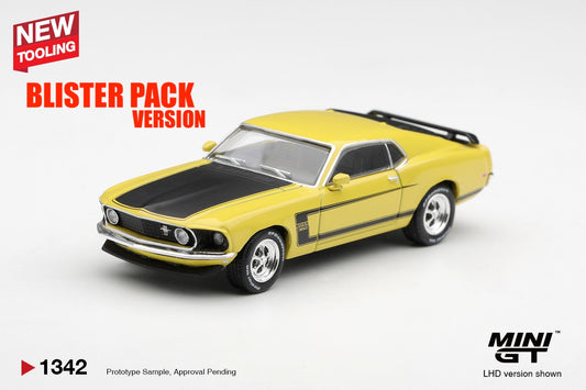 * PRE ORDER * MINI GT #1342 1/64 Ford Mustang Boss 302 1969 Bright Yellow (LHD) * BLISTER PACK *