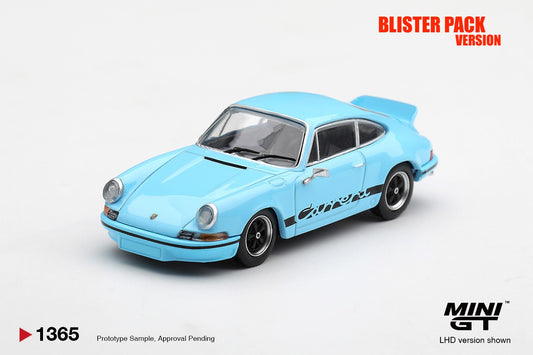 * PRE ORDER * MINI GT #1365 1/64 Porsche 911 Carrera RS 2.7 Gulf Blue with Black Livery (RHD) * BLISTER PACK *