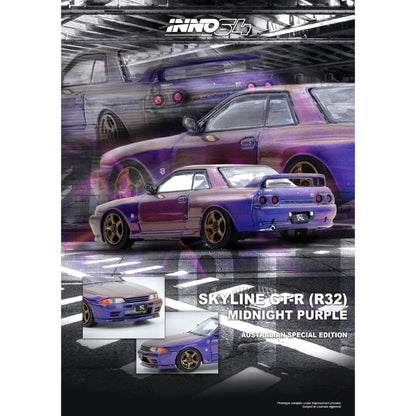 INNO 64 1/64 NISSAN SKYLINE GT-R (R32) MIDNIGHT PURPLE AUSTRALIAN SPECIAL EDITION - IN64-R32-MP-AS