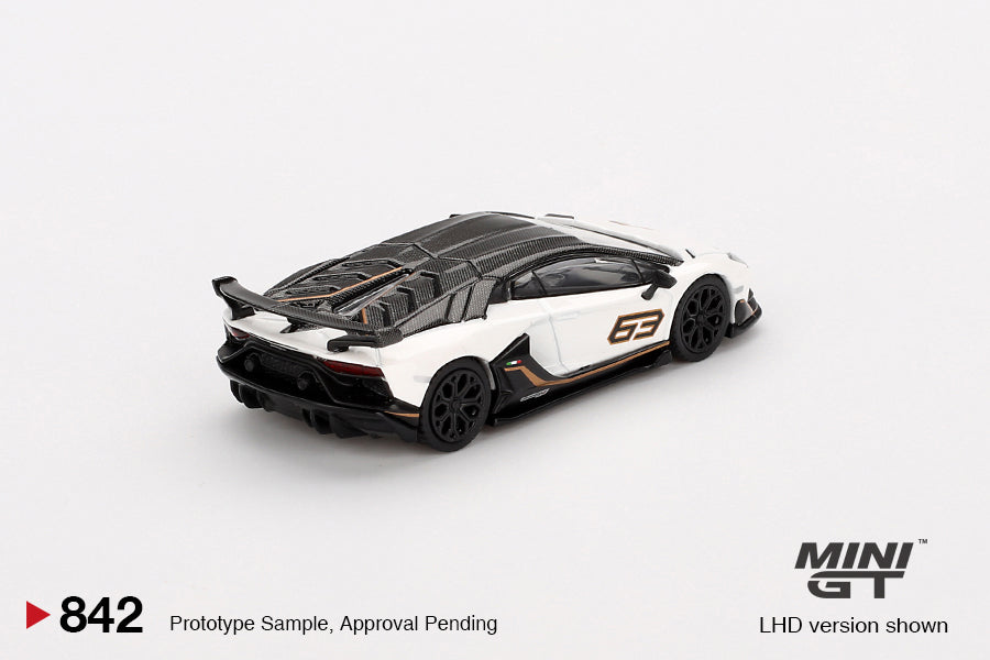 MINI GT #842 1/64 Lamborghini Aventador SVJ 63 Bianco Asopo (RHD)