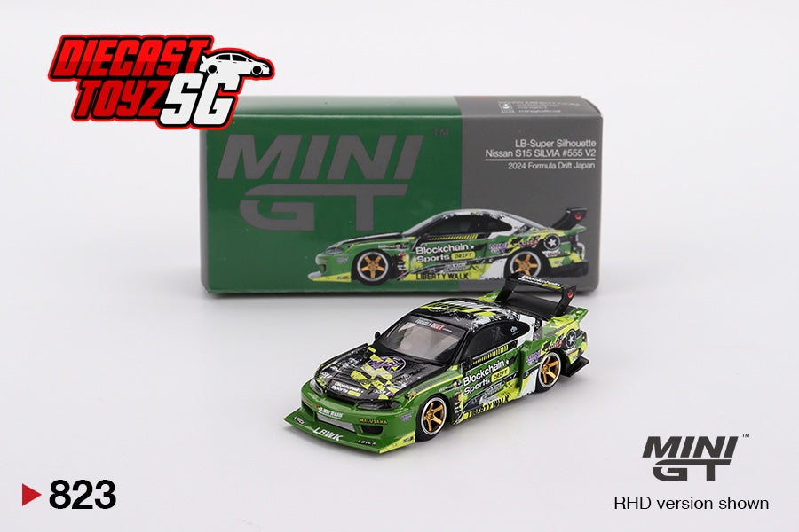 MINI GT #823 1/64 Nissan LB-Super Silhouette S15 SILVIA #555 V2 2024 Formula Drift Japan (RHD)