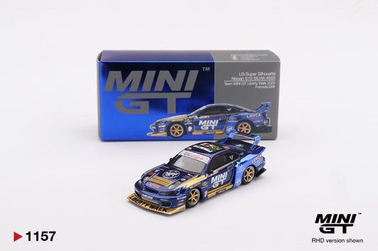 MINI GT #1157 1/64 Nissan Silvia (S15) LB-Super Silhouette #555 Team MINI GT Liberty Walk 2025 Formula Drift (RHD)