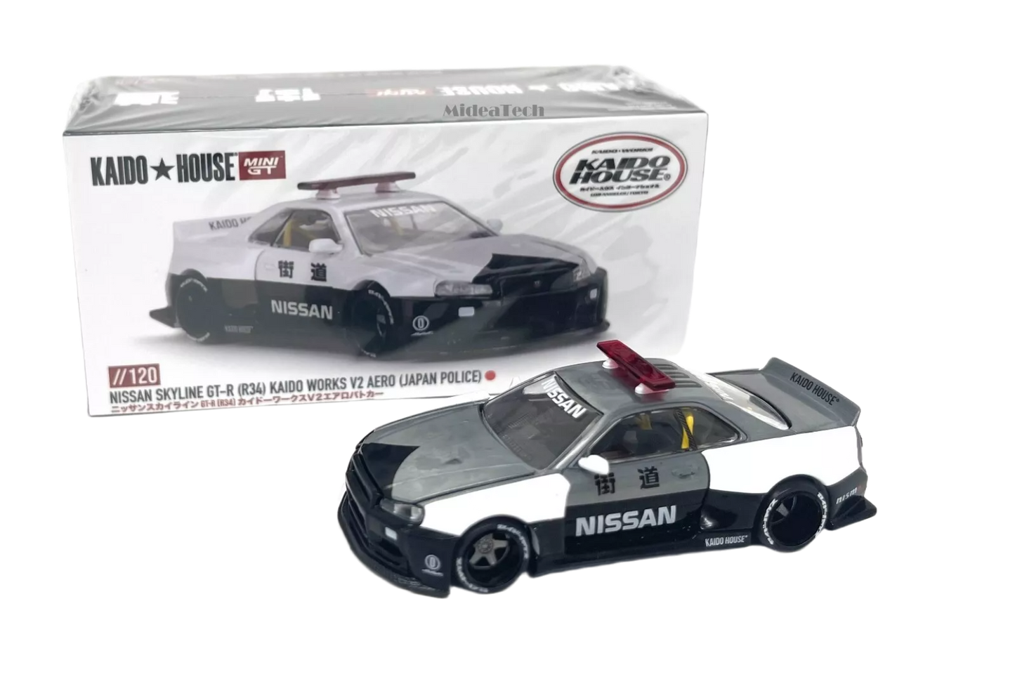 [ Kaido House x MINI GT ] 1/64 Nissan Skyline GT-R (R34) V2 Aero (Japan Police) KHMG120 *CHASE*