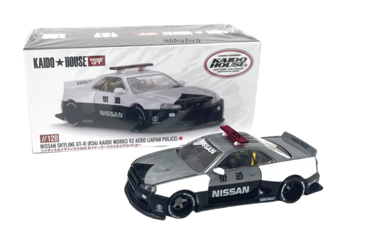 [ Kaido House x MINI GT ] 1/64 Nissan Skyline GT-R (R34) V2 Aero (Japan Police) KHMG120 *CHASE*