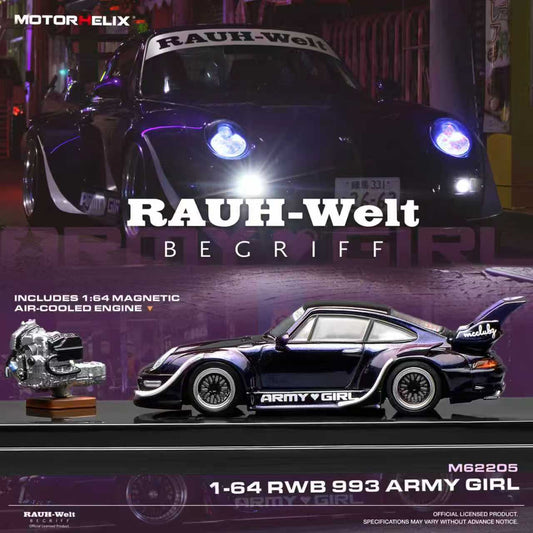 MOTORHELIX 1/64 RWB 993 ARMY GIRL WITH ENGINE M62205