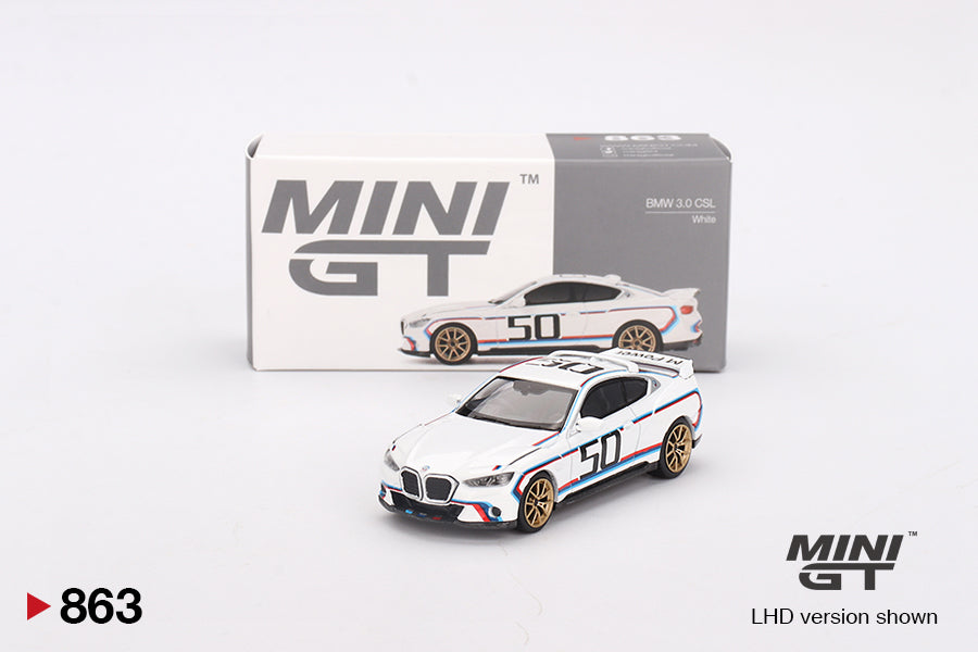 MINI GT #863 1/64 BMW 3.0 CSL White (RHD)