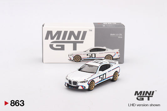 MINI GT #863 1/64 BMW 3.0 CSL White (RHD)