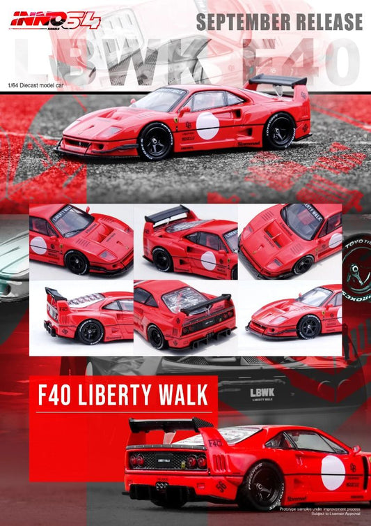 INNO 64 LBWK F40 LIBERTY WALK RED-NO CIRCLE DOT ON SIDE OF THE CAR ( PLAIN RED )