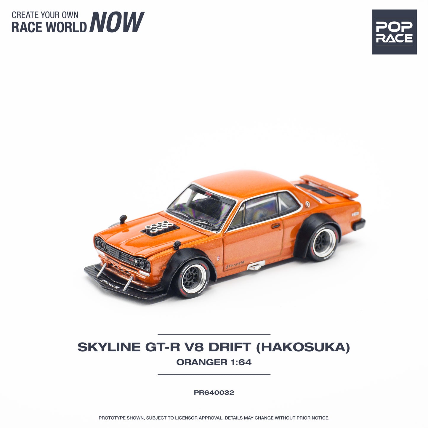 * PRE ORDER * POP RACE 1/64 Nissan Skyline GT-R V8  Drift ( Hakosuka) Orange