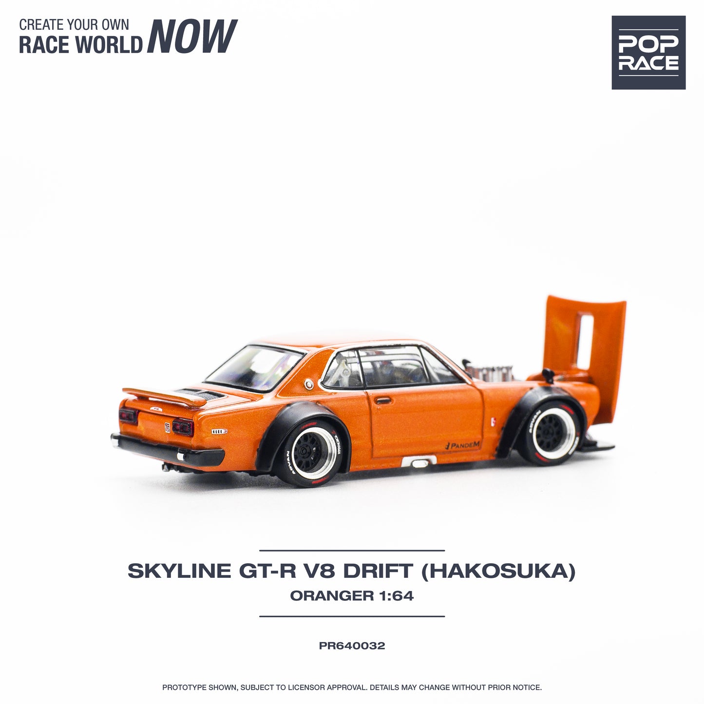 * PRE ORDER * POP RACE 1/64 Nissan Skyline GT-R V8  Drift ( Hakosuka) Orange