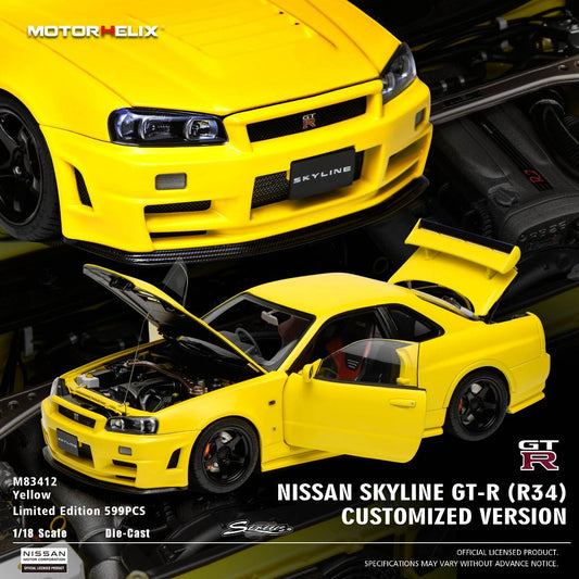 MotorHelix 1/18 Nissan Skyline GT-R (R34) Customized Version Yellow M83412