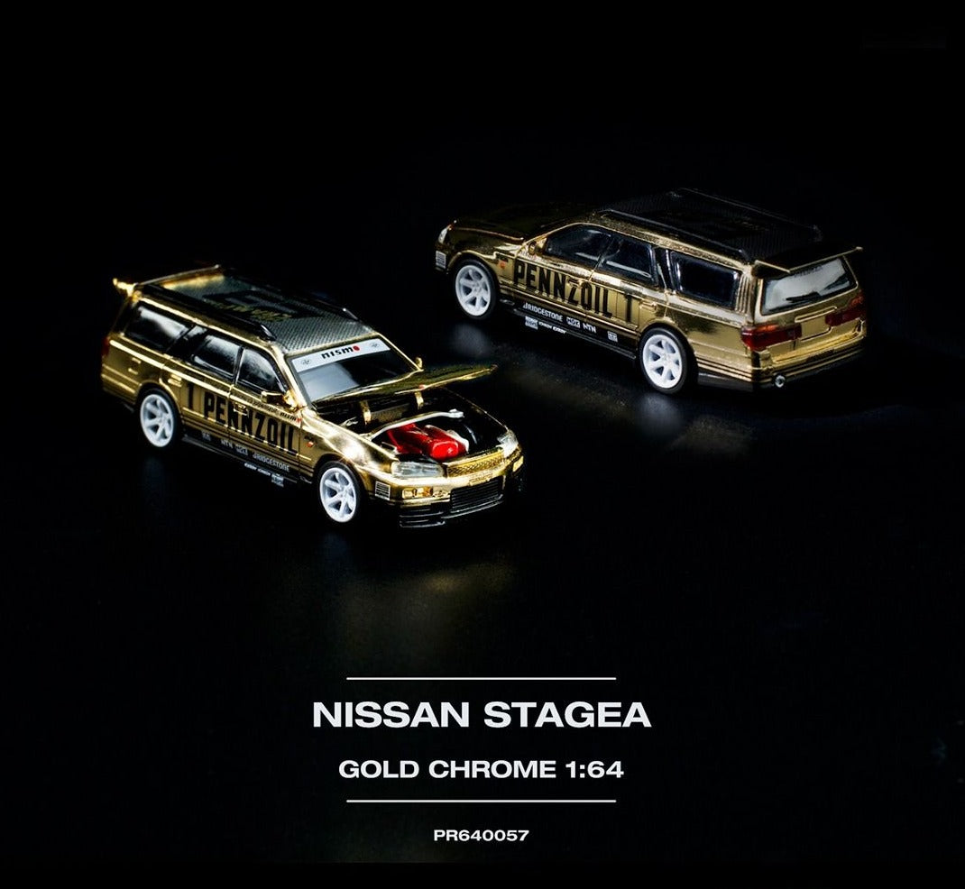 POP RACE 1/64 NISSAN STAGEA PENNZOIL GOLD CHROME PR64-0057