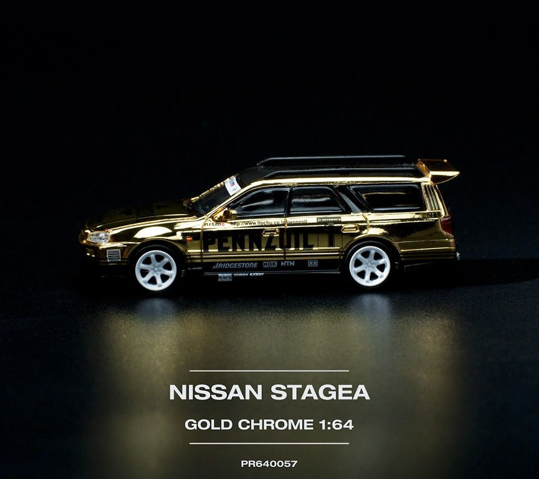 POP RACE 1/64 NISSAN STAGEA PENNZOIL GOLD CHROME PR64-0057