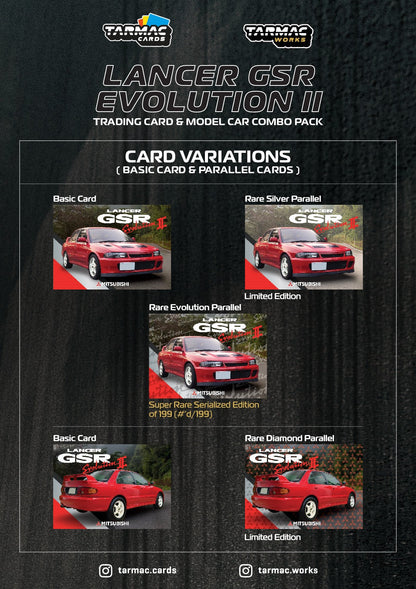 TARMAC WORKS 1/64 Mitsubishi Lancer GSR Evolution II Red - With Trading Cards
