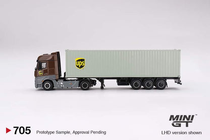 * PRE ORDER * MINI GT #705 1/64 Mercedes-Benz Actros  w/ 40 Ft Container  " UPS Europe"