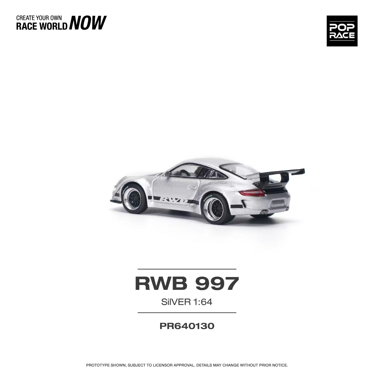 * PRE ORDER * POP RACE 1/64 RWB 997 SILVER PR640130