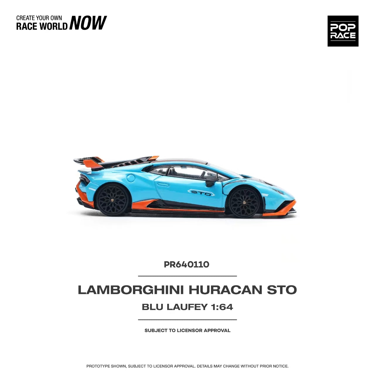 * PRE ORDER * POP RACE 1/64 LAMBORGHINI HURACAN STO BLU LAUFEY PR640110