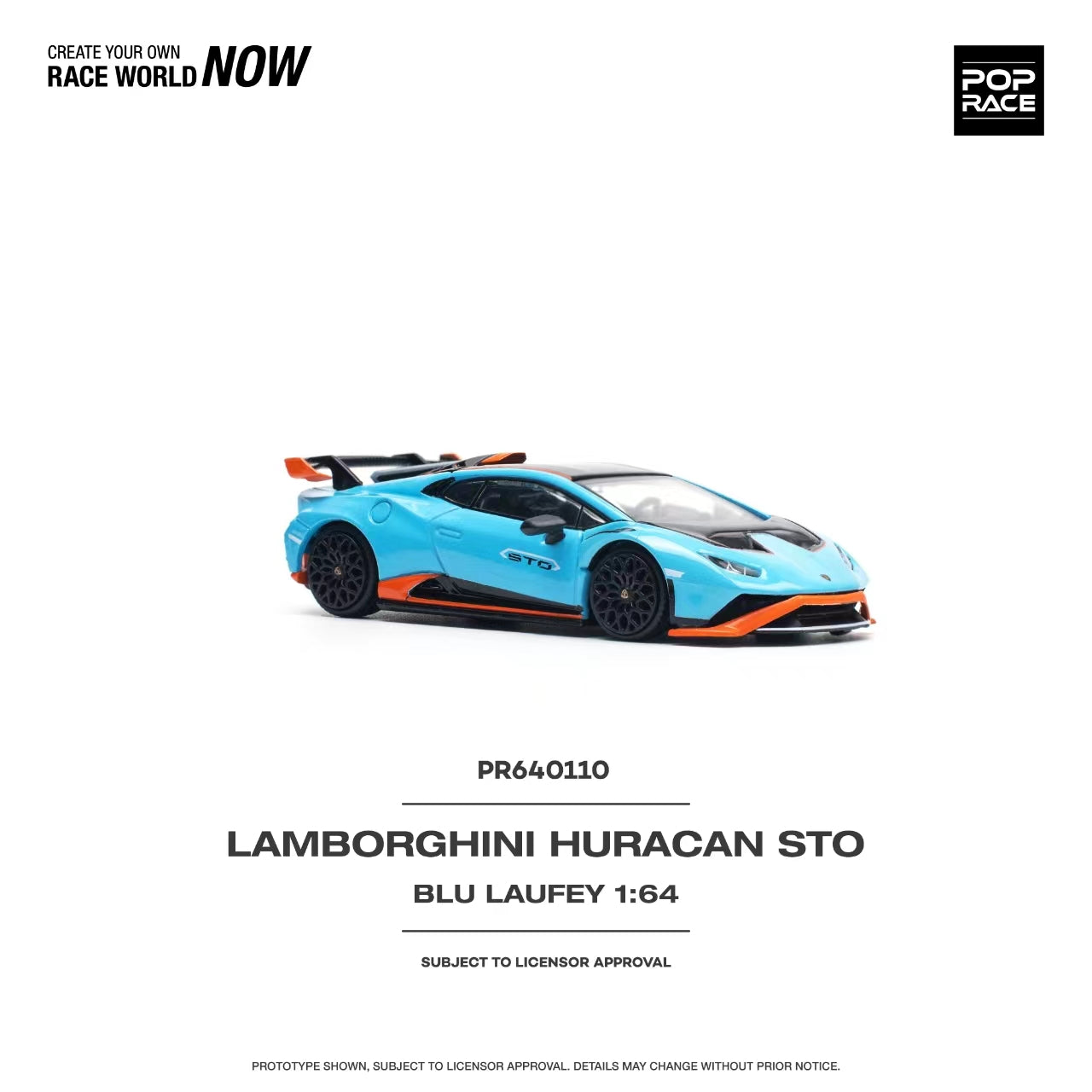 * PRE ORDER * POP RACE 1/64 LAMBORGHINI HURACAN STO BLU LAUFEY PR640110