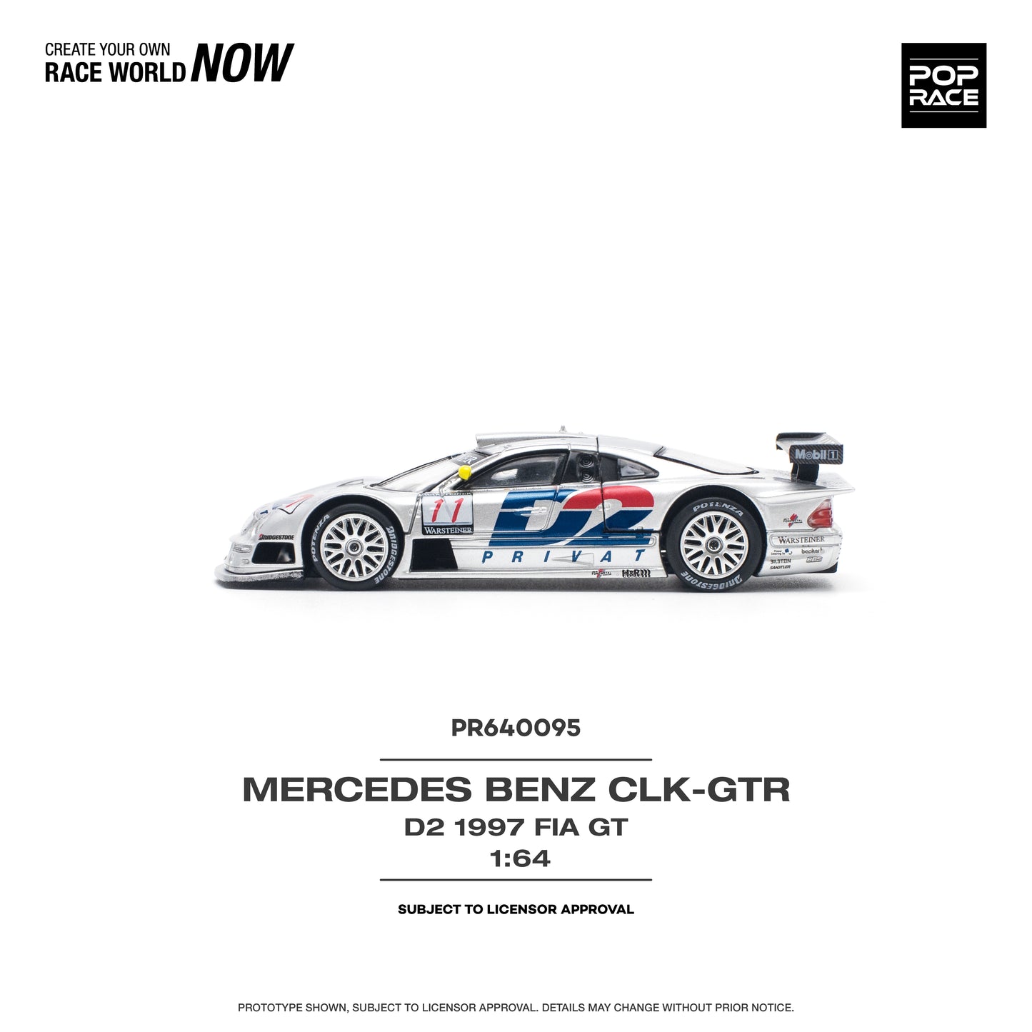 * PRE ORDER * POP RACE 1/64 MERCEDES-BENZ CLK AMG GTR - 1997 FIA GT D2 PRIVAT PR640095