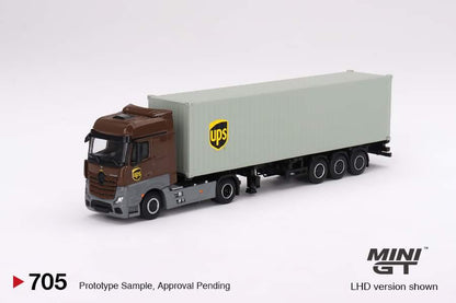* PRE ORDER * MINI GT #705 1/64 Mercedes-Benz Actros  w/ 40 Ft Container  " UPS Europe"