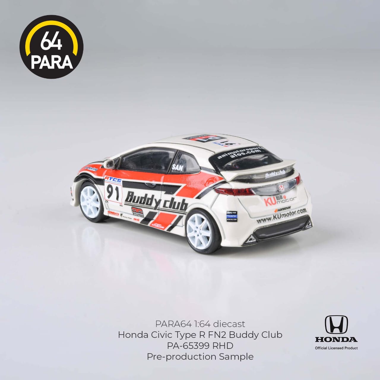 PARA 64 1/64 Honda Civic FN2 Type R Racing 91# Livery (RHD)