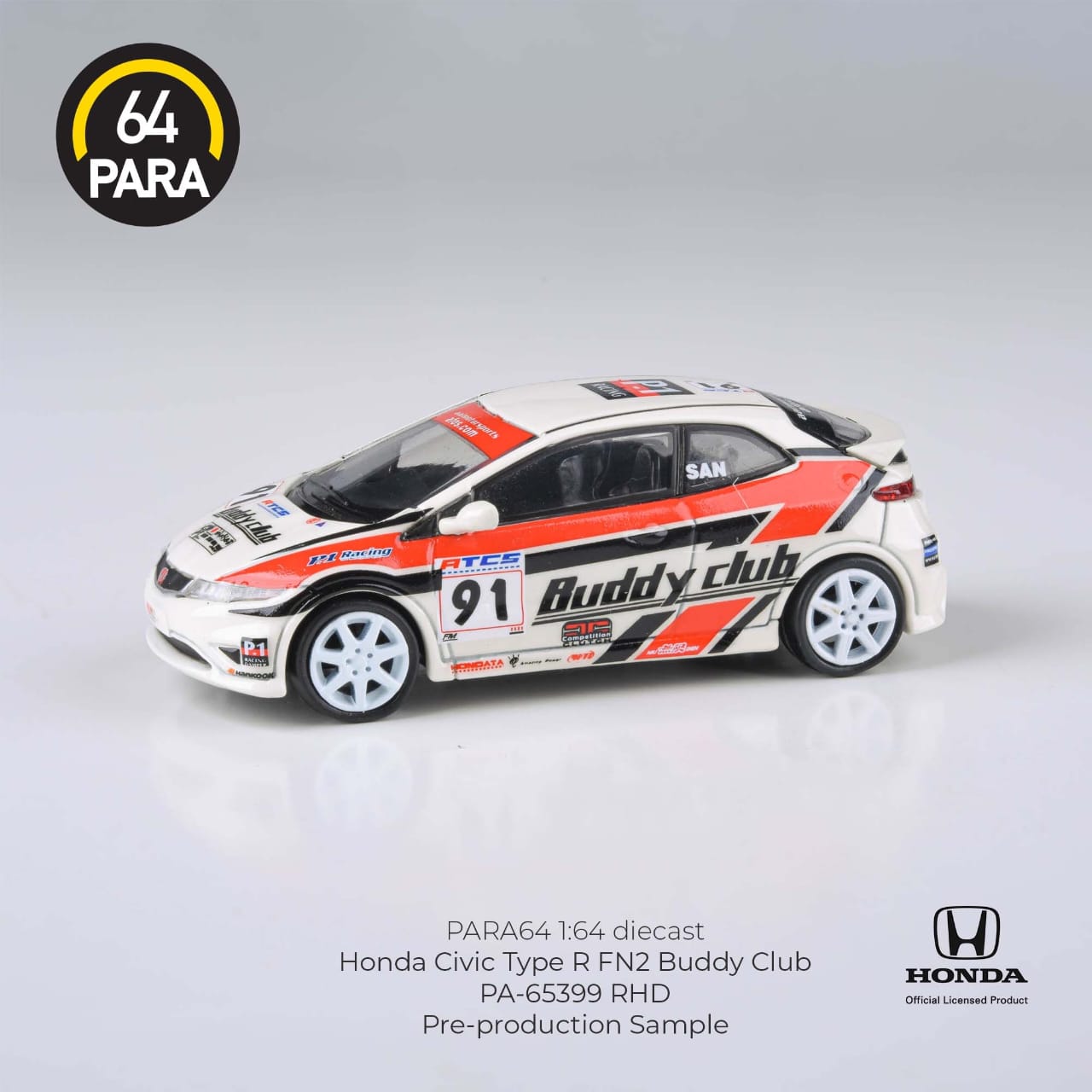 PARA 64 1/64 Honda Civic FN2 Type R Racing 91# Livery (RHD)