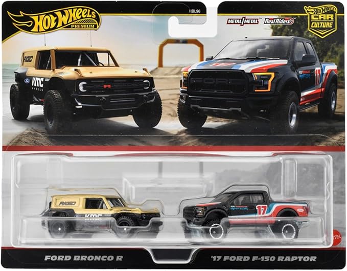 Hot Wheels HRR77 Premium 2 Pack Ford Bronco R / '17 Ford F-150 Raptor