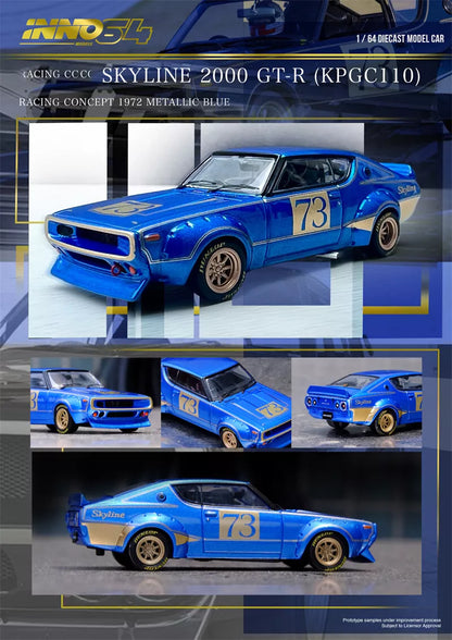 INNO 64 Nissan Skyline 2000 GT-R KPGC110 Racing Concept 1972 Blue